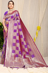 Golden Box Heavy Banarsi Purple  Saree